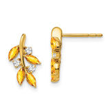 14k Citrine and Diamond Leaf Earrings-WBC-EM7127-CI-014-YA