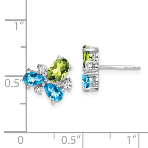 14k White Gold Blue Topaz/Peridot/Diamond Earrings-WBC-EM7128-BT/PE-013-WA