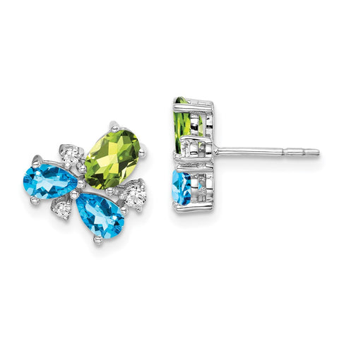 14k White Gold Blue Topaz/Peridot/Diamond Earrings-WBC-EM7128-BT/PE-013-WA