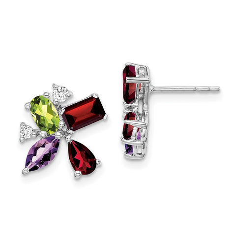 14k White Gold Amethyst/Peridot/Garnet/Diamond Earrings-WBC-EM7129-AM/PE-011-WA