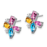 14k White Gold Blue Topaz/Citrine/Cr.Pink Sapph/Diamond Earrings-WBC-EM7129-BT/CI-011-WA