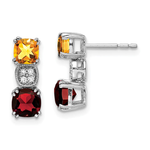 14k White Gold Citrine/Garnet/Diamond Earrings-WBC-EM7130-CI/GA-003-WA