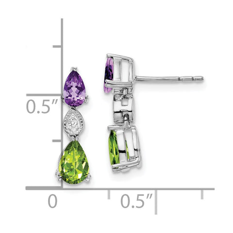 14k White Gold Amethyst/Peridot/Diamond Earrings-WBC-EM7131-AM/PE-002-WA