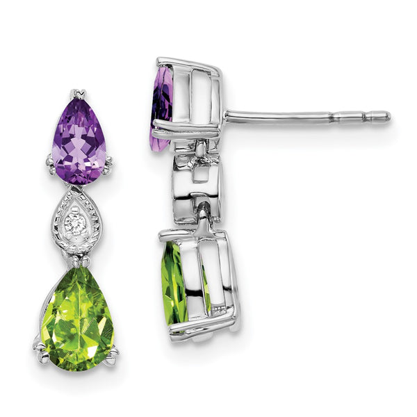 14k White Gold Amethyst/Peridot/Diamond Earrings-WBC-EM7131-AM/PE-002-WA