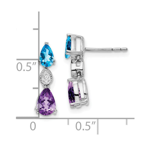 14k White Gold Blue Topaz/Amethyst/Diamond Earrings-WBC-EM7131-BT/AM-002-WA