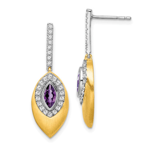 14k Two-tone Amethyst and Diamond Dangle Earrings-WBC-EM7132-AM-031-YWA