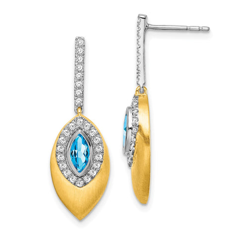 14k Two-tone Blue Topaz and Diamond Dangle Earrings-WBC-EM7132-BT-031-YWA