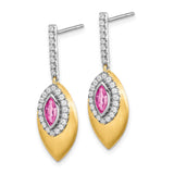 14k Two-tone Created Pink Sapphire and Diamond Dangle Earrings-WBC-EM7132-CPS-031-YWA