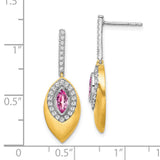 14k Two-tone Created Pink Sapphire and Diamond Dangle Earrings-WBC-EM7132-CPS-031-YWA