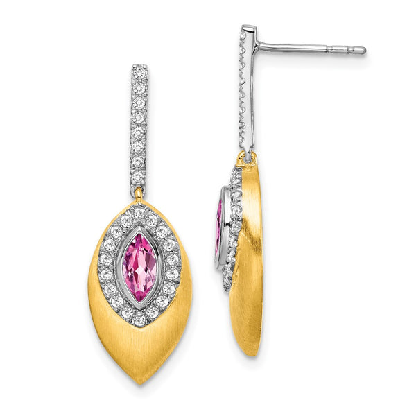 14k Two-tone Created Pink Sapphire and Diamond Dangle Earrings-WBC-EM7132-CPS-031-YWA