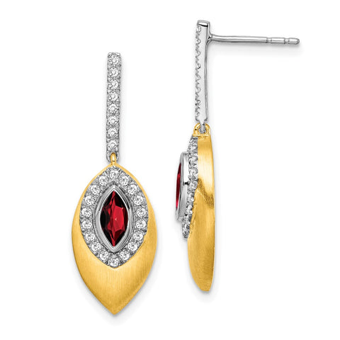 14k Two-tone Garnet and Diamond Dangle Earrings-WBC-EM7132-GA-031-YWA