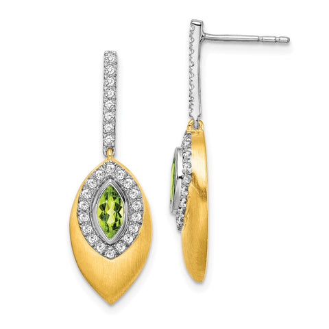 14k Two-tone Peridot and Diamond Dangle Earrings-WBC-EM7132-PE-031-YWA