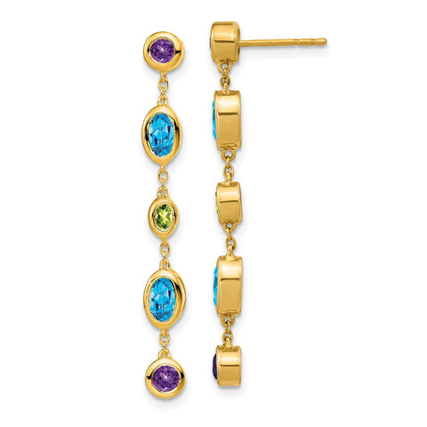 14k Amethyst/Blue Topaz/Peridot Dangle Earrings-WBC-EM7133-AM/BT/PE-Y