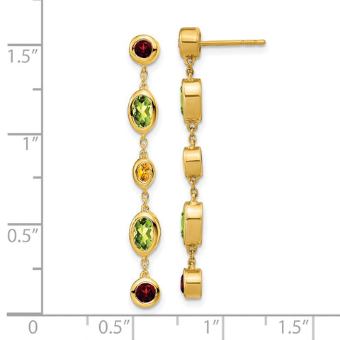 14k Garnet/Peridot/Citrine Dangle Earrings-WBC-EM7133-GA/PE/CI-Y