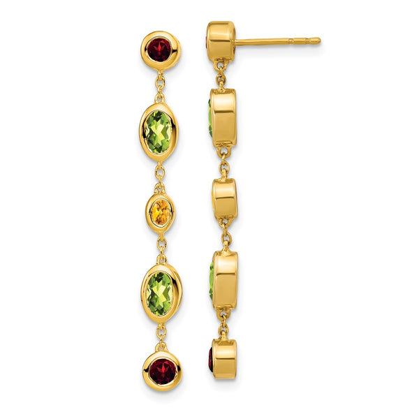 14k Garnet/Peridot/Citrine Dangle Earrings-WBC-EM7133-GA/PE/CI-Y