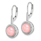 14k White Gold Rose Quartz and Diamond Leverback Earrings-WBC-EM7137-OP-025-WA