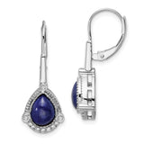 14k White Gold Pear Lapis and Diamond Leverback Earrings-WBC-EM7138-LP-014-WA