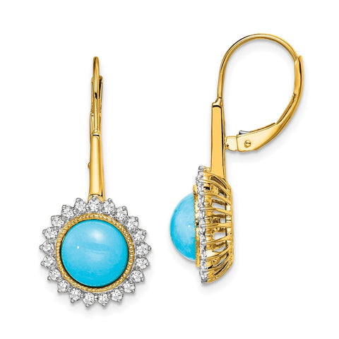 14k Turquoise and Diamond Leverback Earrings-WBC-EM7139-BTQ-063-YA