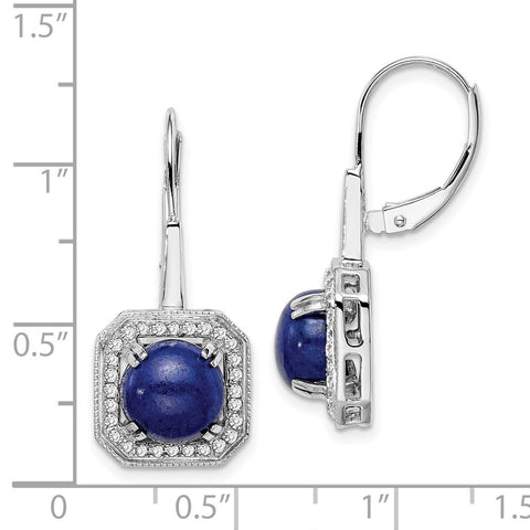 14k White Gold Lapis and Diamond Leverback Earrings-WBC-EM7140-LP-028-WA