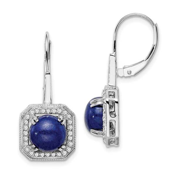 14k White Gold Lapis and Diamond Leverback Earrings-WBC-EM7140-LP-028-WA