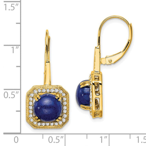 14k Lapis and Diamond Leverback Earrings-WBC-EM7140-LP-028-YA