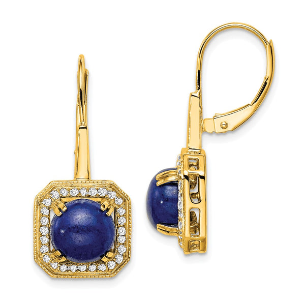 14k Lapis and Diamond Leverback Earrings-WBC-EM7140-LP-028-YA