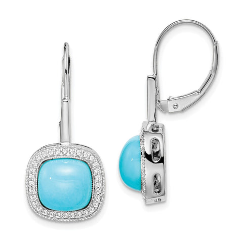 14k White Gold Turquoise and Diamond Leverback Earrings-WBC-EM7141-BTQ-026-WA