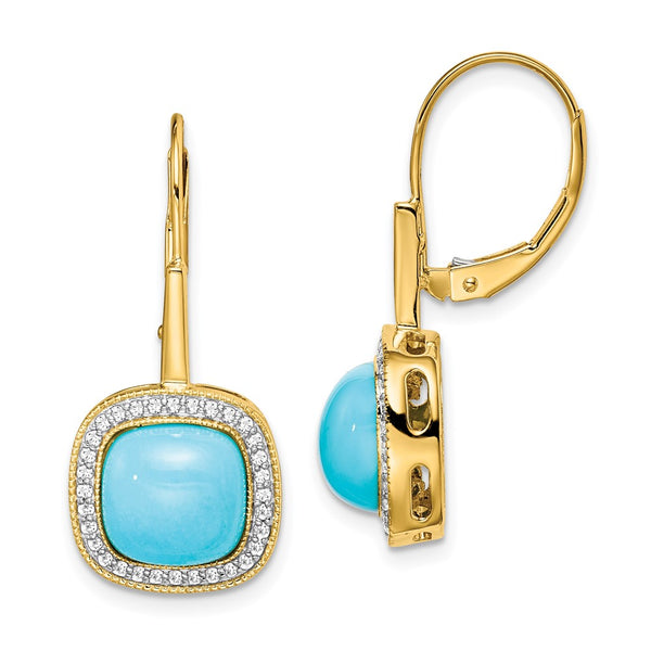 14k Turquoise and Diamond Leverback Earrings-WBC-EM7141-BTQ-026-YA