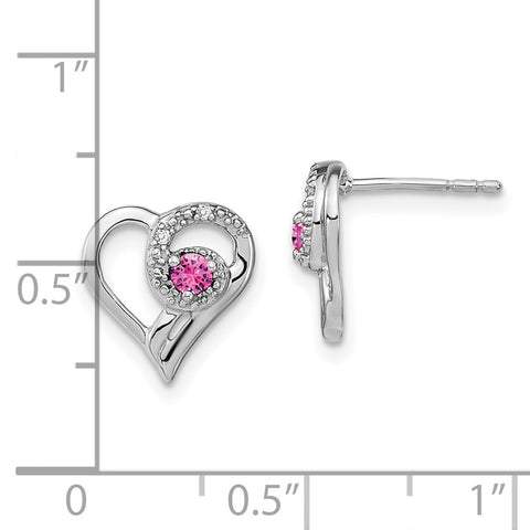 14k White Gold Pink Sapphire and Diamond Heart Earrings-WBC-EM7173-PS-002-WA