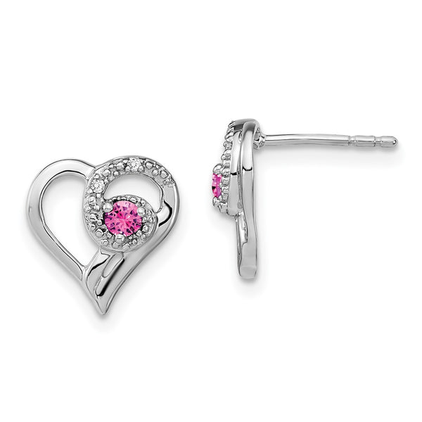 14k White Gold Pink Sapphire and Diamond Heart Earrings-WBC-EM7173-PS-002-WA