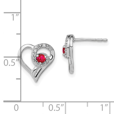 14k White Gold Ruby and Diamond Heart Earrings-WBC-EM7173-RU-002-WA