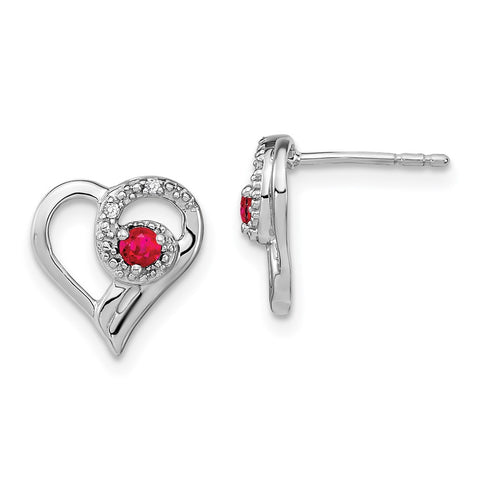 14k White Gold Ruby and Diamond Heart Earrings-WBC-EM7173-RU-002-WA