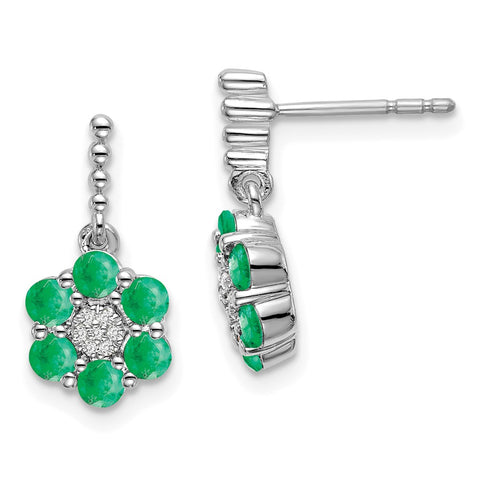 14k White Gold Emerald and Diamond Earrings-WBC-EM7191-EM-005-WA