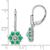 14k White Gold Emerald and Diamond Leverback Earrings-WBC-EM7192-EM-014-WA