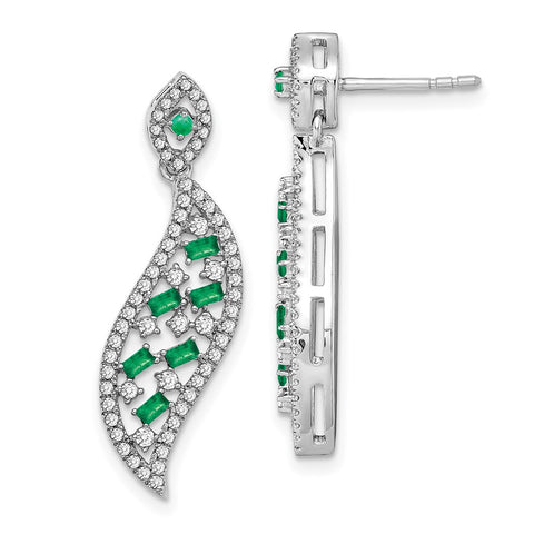 14k White Gold Emerald and Diamond Wave Post Earrings-WBC-EM7193-EM-058-WA