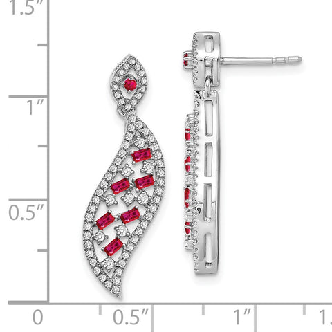 14k White Gold Ruby and Diamond Wave Post Earrings-WBC-EM7193-RU-058-WA