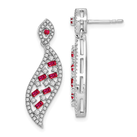 14k White Gold Ruby and Diamond Wave Post Earrings-WBC-EM7193-RU-058-WA