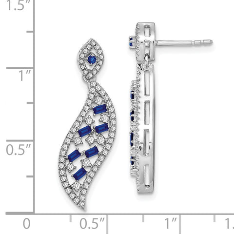 14k White Gold Sapphire and Diamond Wave Post Earrings-WBC-EM7193-SA-058-WA