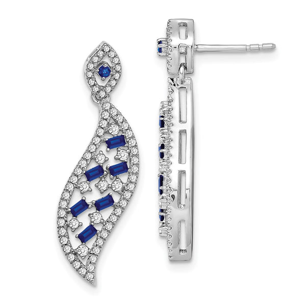 14k White Gold Sapphire and Diamond Wave Post Earrings-WBC-EM7193-SA-058-WA