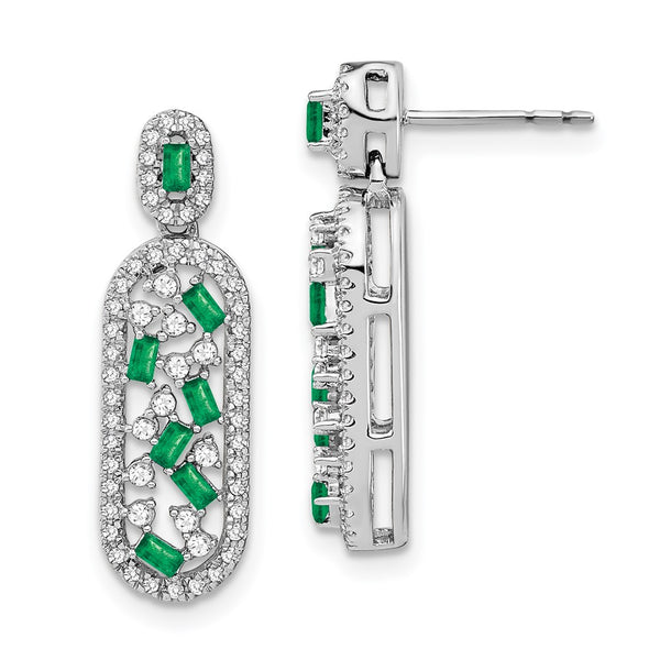 14k White Gold Emerald and Diamond Earrings-WBC-EM7195-EM-055-WA