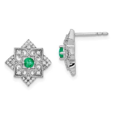 14k White Gold Emerald and Diamond Earrings-WBC-EM7196-EM-025-WA