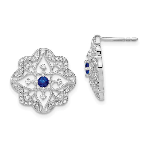 14k White Gold Sapphire and Diamond Earrings-WBC-EM7198-SA-038-WA