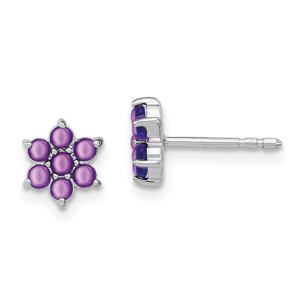 14k White Gold Amethyst Floral Post Earrings-WBC-EM7199-AM-W