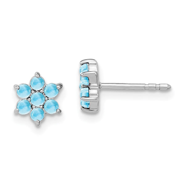 14k White Gold Blue Topaz Floral Post Earrings-WBC-EM7199-BT-W