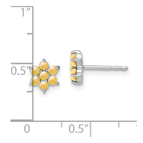 14k White Gold Citrine Floral Post Earrings-WBC-EM7199-CI-W