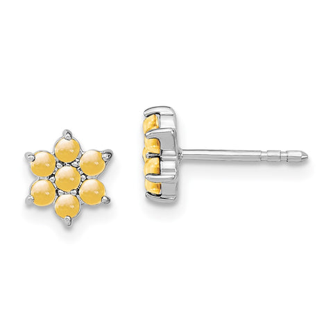 14k White Gold Citrine Floral Post Earrings-WBC-EM7199-CI-W