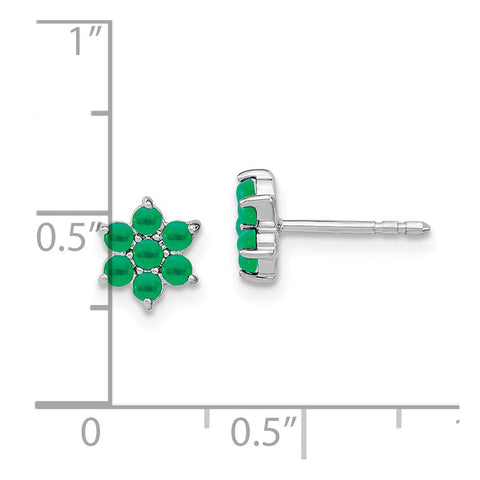 14k White Gold Emerald Floral Post Earrings-WBC-EM7199-EM-W