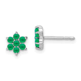 14k White Gold Emerald Floral Post Earrings-WBC-EM7199-EM-W