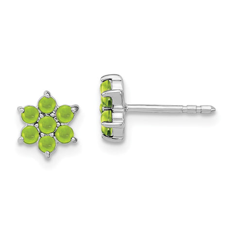 14k White Gold Peridot Floral Post Earrings-WBC-EM7199-PE-W