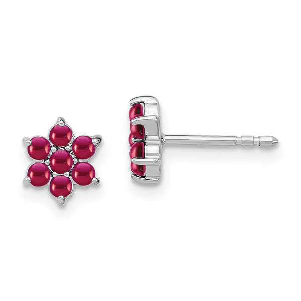 14k White Gold Ruby Floral Post Earrings-WBC-EM7199-RU-W